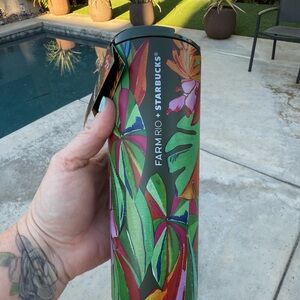 NEW Starbucks FARM Rio Stainless Steel Tropical Banana Leaves Hot Cup, 16oz